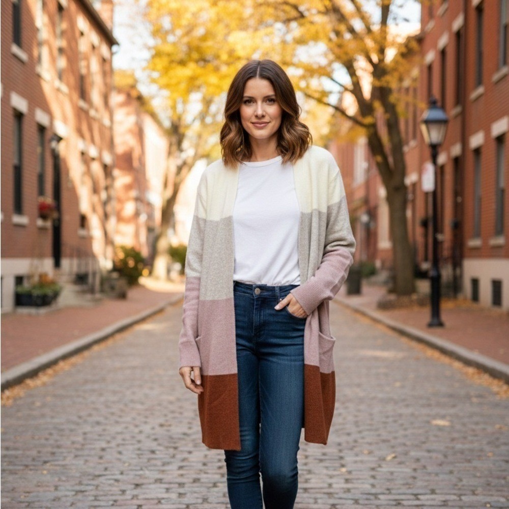 Madewell Colorblock Merino Wool & Alpaca Blend Cardigan L Preppy Clean Girl